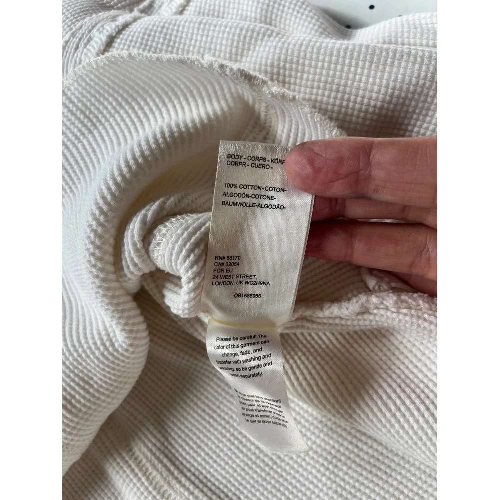 Free People We The Free Thermal Top S Ivory Waffle Knit Raw Seam OB1585986